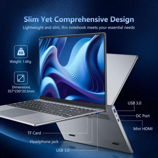 Laptop, laptop de 15,6 polegadas Core i5-7Y54 (até 3,20 GHz), Win 11 Pro Lap Top, 16GB RAM 1TB SSD PC, Office 365, FHD 1920 * 1080, gráficos UHD, KB retroiluminado, abertura de 180°, WIFI5, BT4.2 - Imagem 6