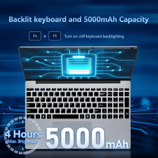 Laptop, laptop de 15,6 polegadas Core i5-7Y54 (até 3,20 GHz), Win 11 Pro Lap Top, 16GB RAM 1TB SSD PC, Office 365, FHD 1920 * 1080, gráficos UHD, KB retroiluminado, abertura de 180°, WIFI5, BT4.2 - Imagem 8