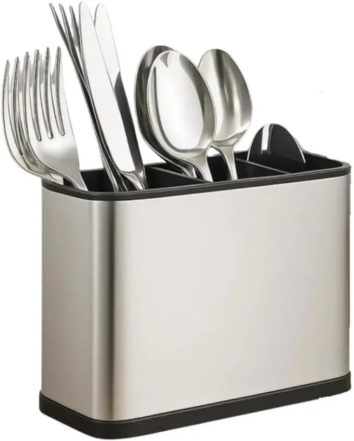Escorredor Porta Talheres Aço Inox 4 Divisórias com Sistema de Drenagem Design Moderno Organizador de Utensílios de Cozinha Pia - Imagem 2