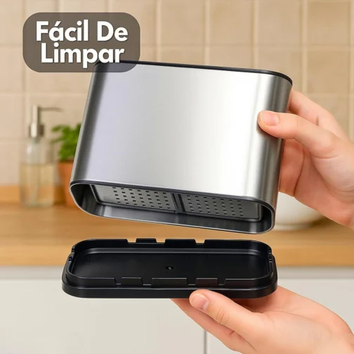 Escorredor Porta Talheres Aço Inox 4 Divisórias com Sistema de Drenagem Design Moderno Organizador de Utensílios de Cozinha Pia - Imagem 3