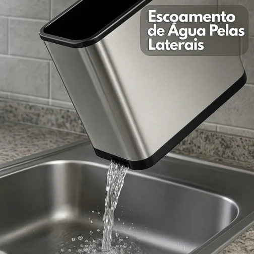 Escorredor Porta Talheres Aço Inox 4 Divisórias com Sistema de Drenagem Design Moderno Organizador de Utensílios de Cozinha Pia - Imagem 4