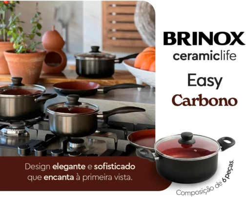 Brinox - Jogo de Panelas Antiaderente Ceramic Life 6 Peças Easy - Carbono - Imagem 5