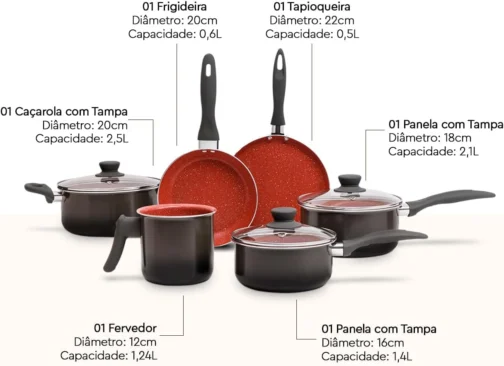 Brinox - Jogo de Panelas Antiaderente Ceramic Life 6 Peças Easy - Carbono - Imagem 6