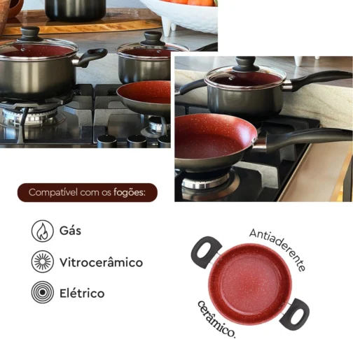 Brinox - Jogo de Panelas Antiaderente Ceramic Life 6 Peças Easy - Carbono - Imagem 7