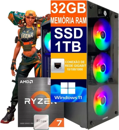 Pc Gamer Computador Cpu Ryzen 7 5700G / SSD 1TB M.2 NVMe / 32gb Memória Ram Ddr4 / Windows 11 Pro - Imagem 2