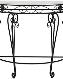 Mesa de console muito estreita do corredor, mesa de console decorada em semicírculo preto e dourado com suporte de metal tamanho das mesas laterais: 60-90 cm, preto, 60 * 30 * 70 cm