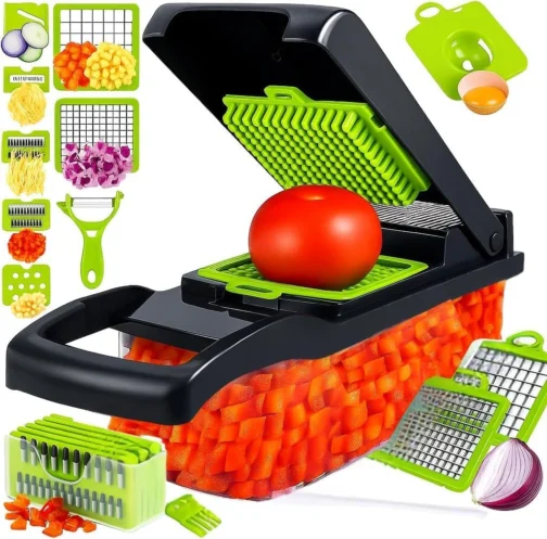 Cortador Fatiador Ralador de Legumes Multifuncional 16 em 1 - Fatiador de Bandolim Máquina Profissional de Cortar Alimentos Cebolas Vegetais Frutas Legumes Premium Hytalux - Imagem 2