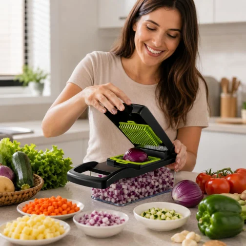 Cortador Fatiador Ralador de Legumes Multifuncional 16 em 1 - Fatiador de Bandolim Máquina Profissional de Cortar Alimentos Cebolas Vegetais Frutas Legumes Premium Hytalux - Imagem 3