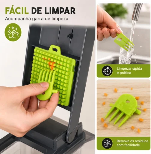 Cortador Fatiador Ralador de Legumes Multifuncional 16 em 1 - Fatiador de Bandolim Máquina Profissional de Cortar Alimentos Cebolas Vegetais Frutas Legumes Premium Hytalux - Imagem 7