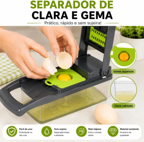 Cortador Fatiador Ralador de Legumes Multifuncional 16 em 1 - Fatiador de Bandolim Máquina Profissional de Cortar Alimentos Cebolas Vegetais Frutas Legumes Premium Hytalux - Imagem 8