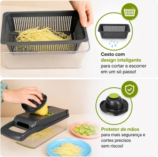 Cortador Fatiador Ralador de Legumes Multifuncional 16 em 1 - Fatiador de Bandolim Máquina Profissional de Cortar Alimentos Cebolas Vegetais Frutas Legumes Premium Hytalux - Imagem 9