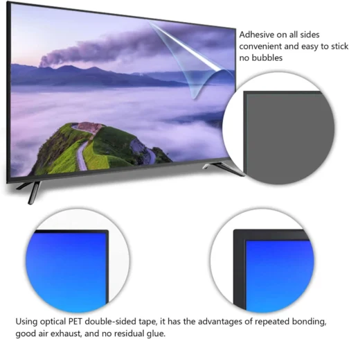 XRRX Película protetora de tela de TV de 43 a 65 polegadas, fosca, antirreflexo, para ambientes externos, internos, antiluz azul, à prova de poeira, alivia a tensão ocular e dorme melhor, para LCD, LED, OLED 4K / 1338 x 756 mm - Imagem 5