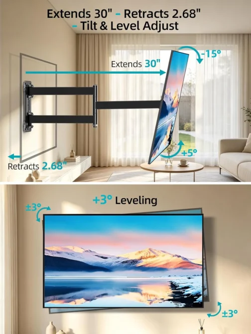 HCMOUNTING Braço longo de suporte de parede para TV de canto para TVs de 43 - Imagem 7