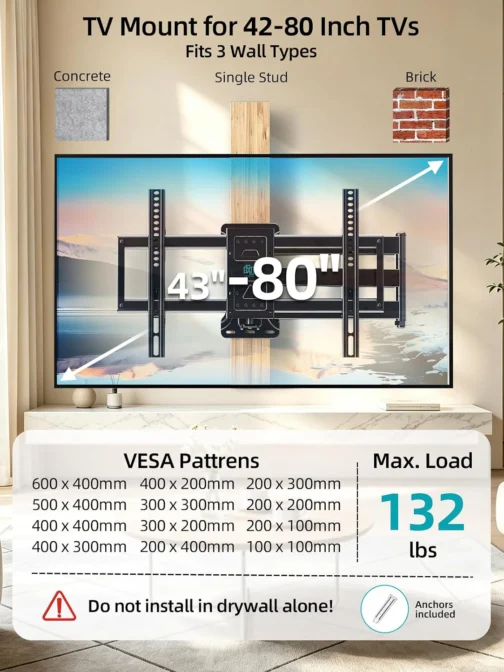 HCMOUNTING Braço longo de suporte de parede para TV de canto para TVs de 43 - Imagem 9