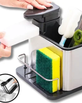 Porta Detergente Aço Inox com Dispenser para Sabão Líquido e Suporte para Esponja Escorredor Talheres Organizador de Pia de Cozinha Premium Lindo e Prático