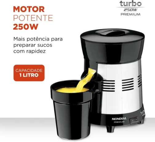 MONDIAL Extrator de Sucos Turbo Premium Preto/Inox, 250W, Bivolt - E-10 - Imagem 3