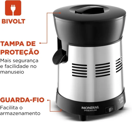 MONDIAL Extrator de Sucos Turbo Premium Preto/Inox, 250W, Bivolt - E-10 - Imagem 6