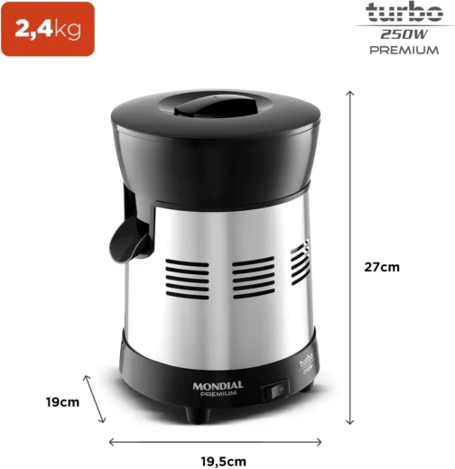 MONDIAL Extrator de Sucos Turbo Premium Preto/Inox, 250W, Bivolt - E-10 - Imagem 8
