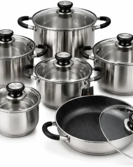 Jogo de Panelas Inox 12 Peças Fundo Triplo Compatível Indução Frigideira Cerâmica Kit Completo Premium