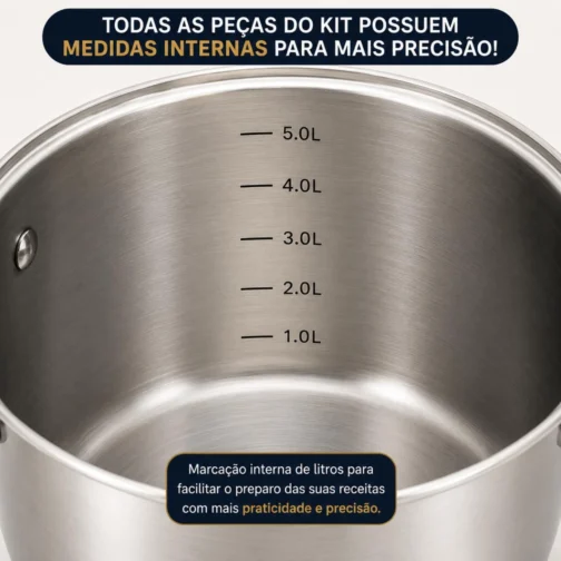 Jogo de Panelas Inox 12 Peças Fundo Triplo Compatível Indução Frigideira Cerâmica Kit Completo Premium - Imagem 5