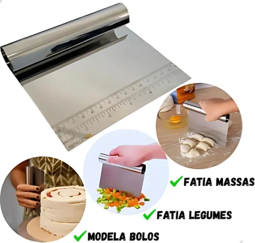 Espátula Multiuso Inox Premium com Régua de Medição 15cm Prática para Confeitar Cortar Raspar Organizar Dividir Alimentos Massas Legumes Bolos Pães Ideal para Cozinha de Fácil Manuseio - Imagem 3