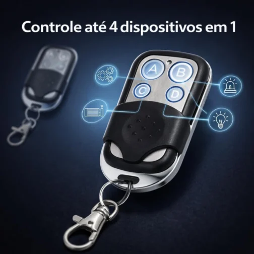 Kit 2 Controles Remotos para Portão Eletrônico 433MHz | Duplicador Universal 4 Botões | Compatível com Alarmes, Portões e Cercas | Compacto com Chaveiro Metálico - Imagem 5