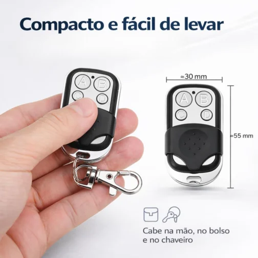 Kit 2 Controles Remotos para Portão Eletrônico 433MHz | Duplicador Universal 4 Botões | Compatível com Alarmes, Portões e Cercas | Compacto com Chaveiro Metálico - Imagem 7