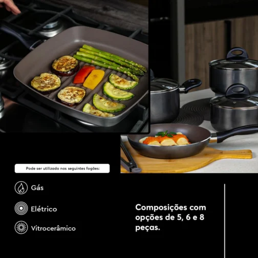 Brinox - Jogo de Panelas 8 Peças Ceramic Life Smart Plus - Preto - Imagem 5