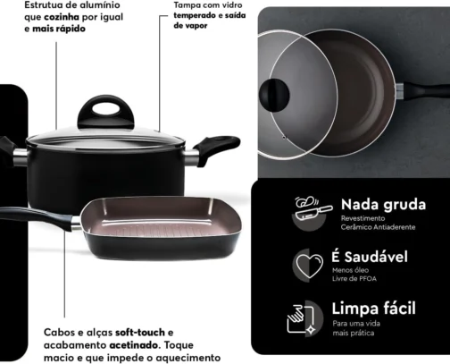 Brinox - Jogo de Panelas 8 Peças Ceramic Life Smart Plus - Preto - Imagem 6