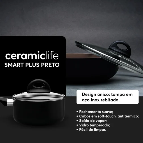 Brinox - Jogo de Panelas 8 Peças Ceramic Life Smart Plus - Preto - Imagem 9