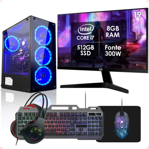PC Gamer Completo Intel Core i7 8GB SSD 512GB Monitor 19" Fonte 300W Kit Gamer Strong Tech - Imagem 2