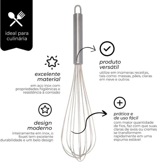 Mimo Style Batedor de Ovos e Massas Fouet, Inteiramente em Aço Inoxidável, Excelente Durabilidade e Belo Design, Útil Para Diversas Receitas Como Massas de Bolo, Tortas, Pães, Cremes, Claras em Neve - Imagem 13