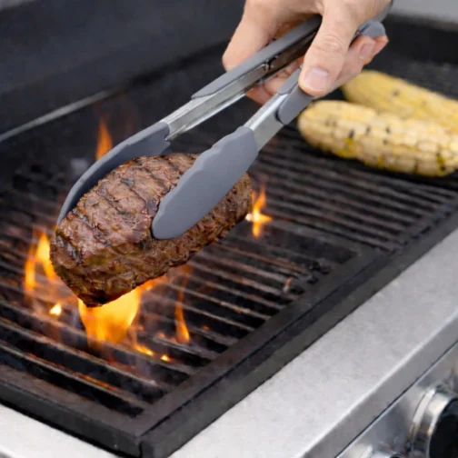 Pegador de Silicone Culinário Inox 25cm com Cabo Antiderrapante Pinça Culinária Multiuso Cozinha Massas Churrasco Salada Fritura Air Fryer Linha Premium (Cinza) - Imagem 7