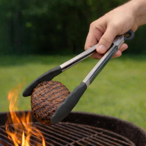 Pegador de Silicone Culinário Inox 25cm com Cabo Antiderrapante Pinça Culinária Multiuso Cozinha Massas Churrasco Salada Fritura Air Fryer Linha Premium (Cinza) - Imagem 9