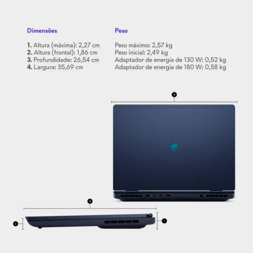 Notebook Gamer Dell Alienware 16 Aurora AC16250 AC16-C5210H-M5 16" WQXGA Intel Core5 8GB 512GBSSD NVIDIA RTX3050 Win11 - Imagem 10