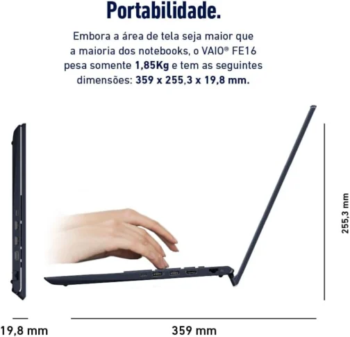 Notebook VAIO FE16 AMD Ryzen 5-5625U Windows 11 Home 32GB RAM 512GB SSD Wi-Fi 6 Tela 16'' IPS WUXGA Antirreflexo - Cinza Grafite - VJFE69F11X-B1011H - Permite upgrade de memória RAM e SSD - Imagem 11
