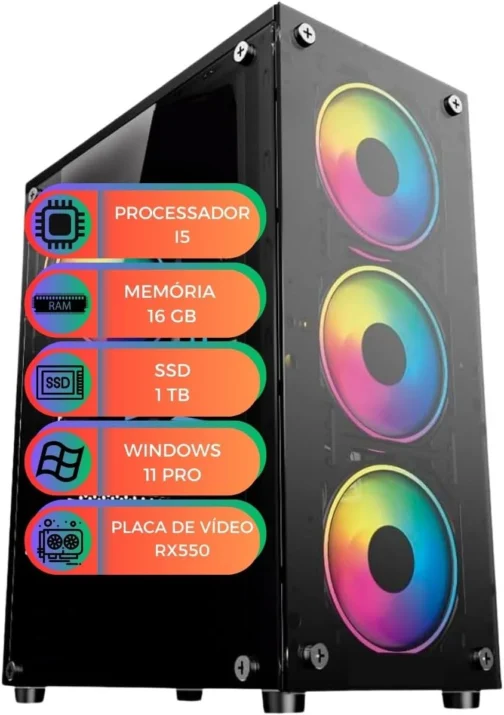 Computador Gamer MultiPC I5 16GB SSD 1TB NVMe RX550 Win11 Pro Ideal para Jogos, Estudos, Home Office e Edição - Imagem 2