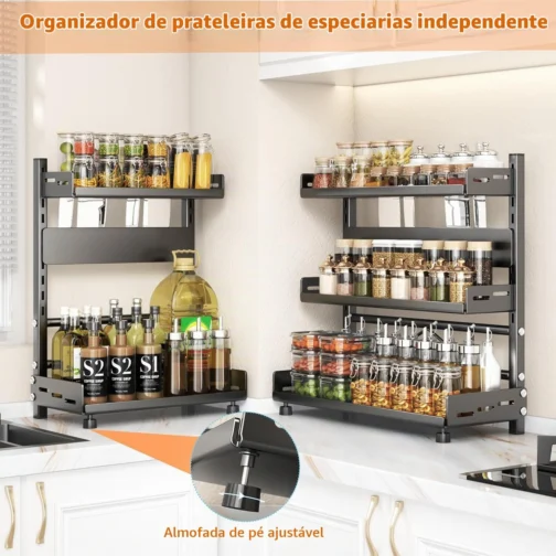 BEMMY Prateleira para Temperos de Cozinha, Organizador de Cozinha de 3 Níveis e Prateleira de Armazenamento, Armazenamento de Temperos 40CM - Imagem 4