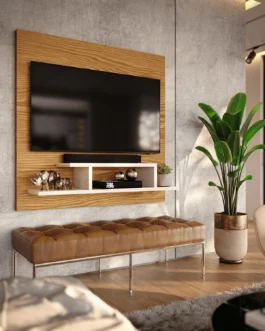 Genérico, Painel para TV Smart 32 Polegadas com Nicho Prateleira Sala Quarto Reilly – Nature com Off White
