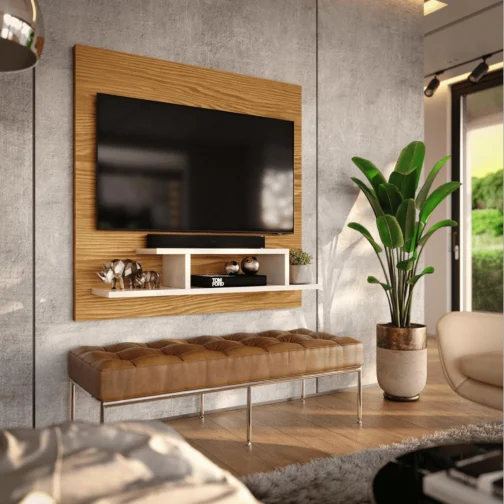 Genérico, Painel para TV Smart 32 Polegadas com Nicho Prateleira Sala Quarto Reilly - Nature com Off White - Imagem 2