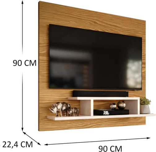 Genérico, Painel para TV Smart 32 Polegadas com Nicho Prateleira Sala Quarto Reilly - Nature com Off White - Imagem 3