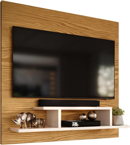 Genérico, Painel para TV Smart 32 Polegadas com Nicho Prateleira Sala Quarto Reilly - Nature com Off White - Imagem 4