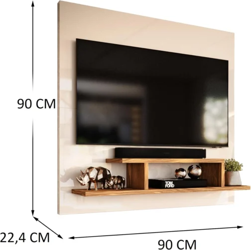 Genérico, Painel para TV Smart 32 Polegadas com Nicho Prateleira Sala Quarto Reilly - Off White com Freijó - Imagem 4