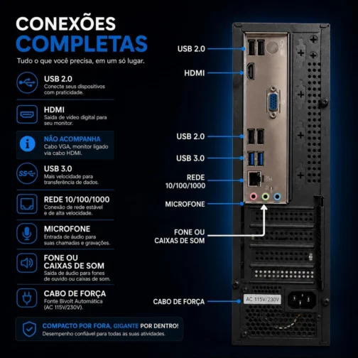 Mini PC Desktop, Intel Core i5, 8GB RAM, SSD 240GB, Wi-Fi, Compacto - Imagem 4