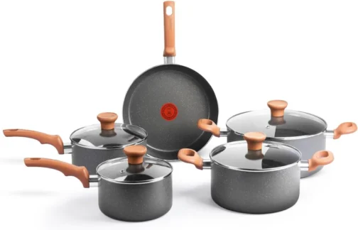 Jogo de Panelas Rochedo Natural Stone 5 peças, Cinza com Efeito Pedra, Antiaderente Minerium, Thermo-Sinal, Alta Espessura de 2mm e Cozimento Homogêneo - Imagem 2