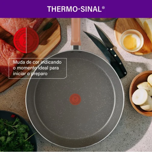 Jogo de Panelas Rochedo Natural Stone 5 peças, Cinza com Efeito Pedra, Antiaderente Minerium, Thermo-Sinal, Alta Espessura de 2mm e Cozimento Homogêneo - Imagem 8
