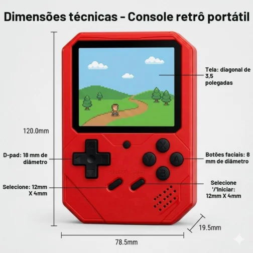 Vídeo Game Portátil | Console Integrado com muitos jogos | Tela Colorida | Portátil | Uso Infantil e Adulto (Vermelho) - Imagem 5