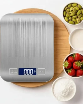 Balança de Cozinha Digital Premium em Inox Resistente à Água Portátil com Base Antiderrapante Visor de Alta Definição Alta Precisão Pesagem de 1g a 10kg Ideal para Dieta Fitness Alimentos Saudáveis!