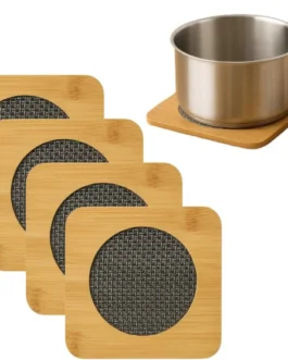 Kit 4 Descansos de Panela em Madeira Quadrado – Suportes de Bambu para Panela Quente – Proteção de Mesa – Utensílio de Cozinha Antiderrapante Resistente ao Calor – Shop100