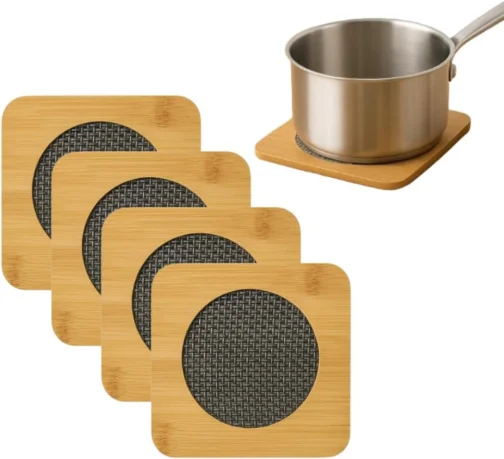 Kit 4 Descansos de Panela em Madeira Quadrado - Suportes de Bambu para Panela Quente - Proteção de Mesa - Utensílio de Cozinha Antiderrapante Resistente ao Calor - Shop100 - Imagem 2